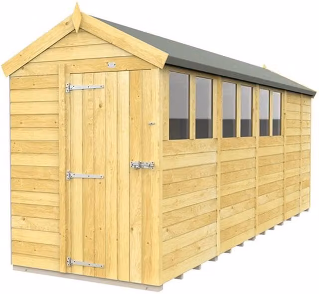 Buttercup Farm Apex Wooden Garden Shed with Single Door and Windows in Brown, W147 x D503 x H217 cm