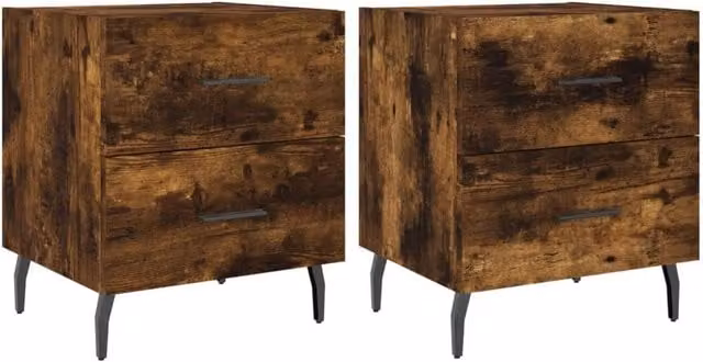 Berkfield Home Set of 2 Smoked Oak Bedside Cabinets in Brown, W/D/H: 40 x 35 x 47.5 cm – 1