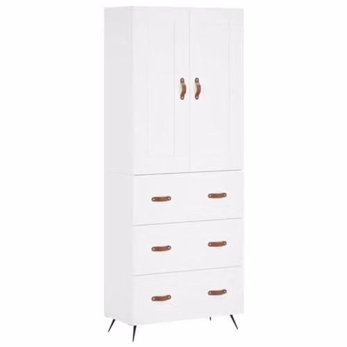 vidaXL Modern White Highboard with Hinged Doors and Internal Shelves, W/D/H: 69.5 x 34 x 180 cm