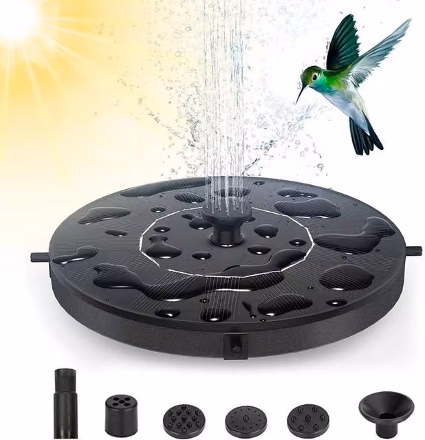 FLAVORA Solar Powered Floating Fountain Pump in Black for Bird Baths and Gardens – 1