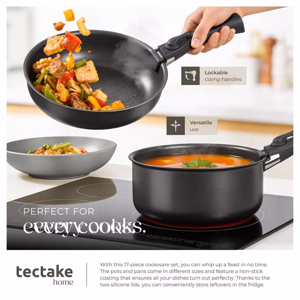 tectake Kitchen Starter Set Una/Parma in Multicolour and Black with Non-Stick Stoneware, Glass and Silicone – 3