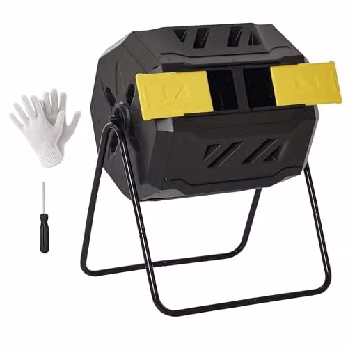 Outsunny 160L Dual Chamber Tumbling Compost Bin in Yellow and Black – 1
