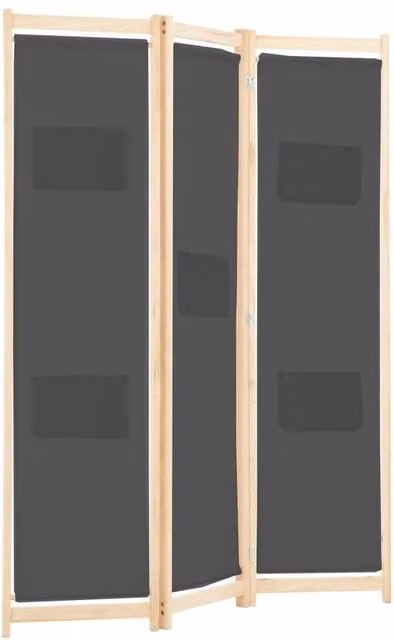 Berkfield Home 3-Panel Fabric Room Divider in Grey, W/D/H: 120 x 4 x 170 cm – 1