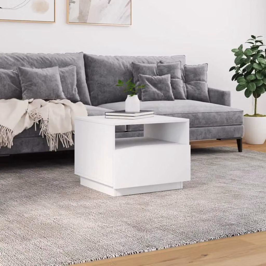 Berkfield Home Modern White Glossy Coffee Table with LED Lights W: 50 cm, D: 49 cm, H: 40 cm – 3