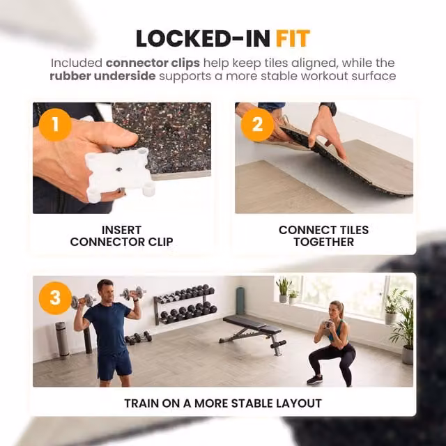 NOVECRAFTO Black Rubber Gym Flooring Plank Tiles, W/D/H: 50 x 50 x 2 cm