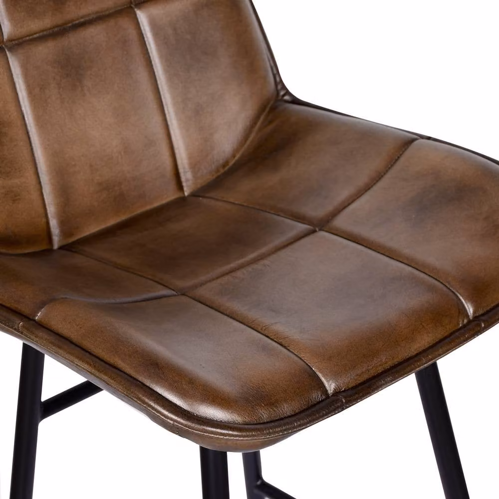 Elm Home And Garden Genuine Leather Industrial Bar Stool in Tan Brown with Back – 4