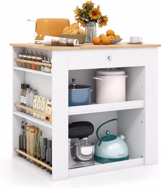 COSTWAY Modern Kitchen Island Floor Sideboard in White