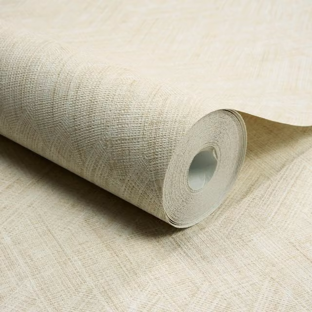 Grandeco Geometric Abstract Textile Textured Wallpaper in Beige