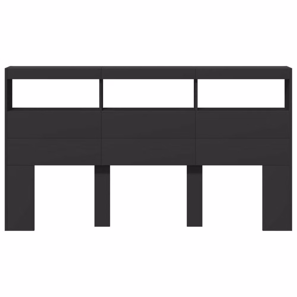 Berkfield Home Modern Headboard Cabinet with Integrated LED Lighting in Matt Black, W: 180 cm, D: 17 cm, H: 102 cm – 5