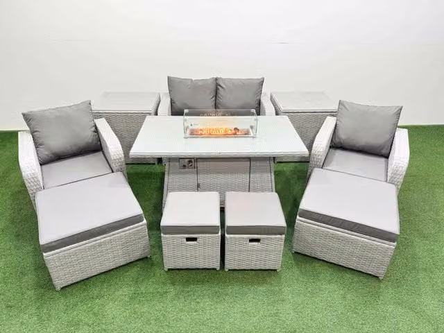 Fimous 8 Seater Outdoor Garden Furniture Set with Love Sofa in Light Grey