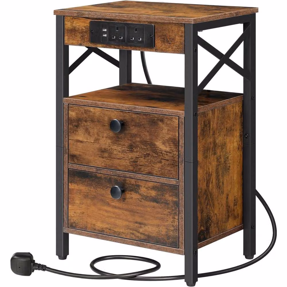 FURNOS Smart Bedside End Table with 2 Drawers and USB Ports in Brown – 5