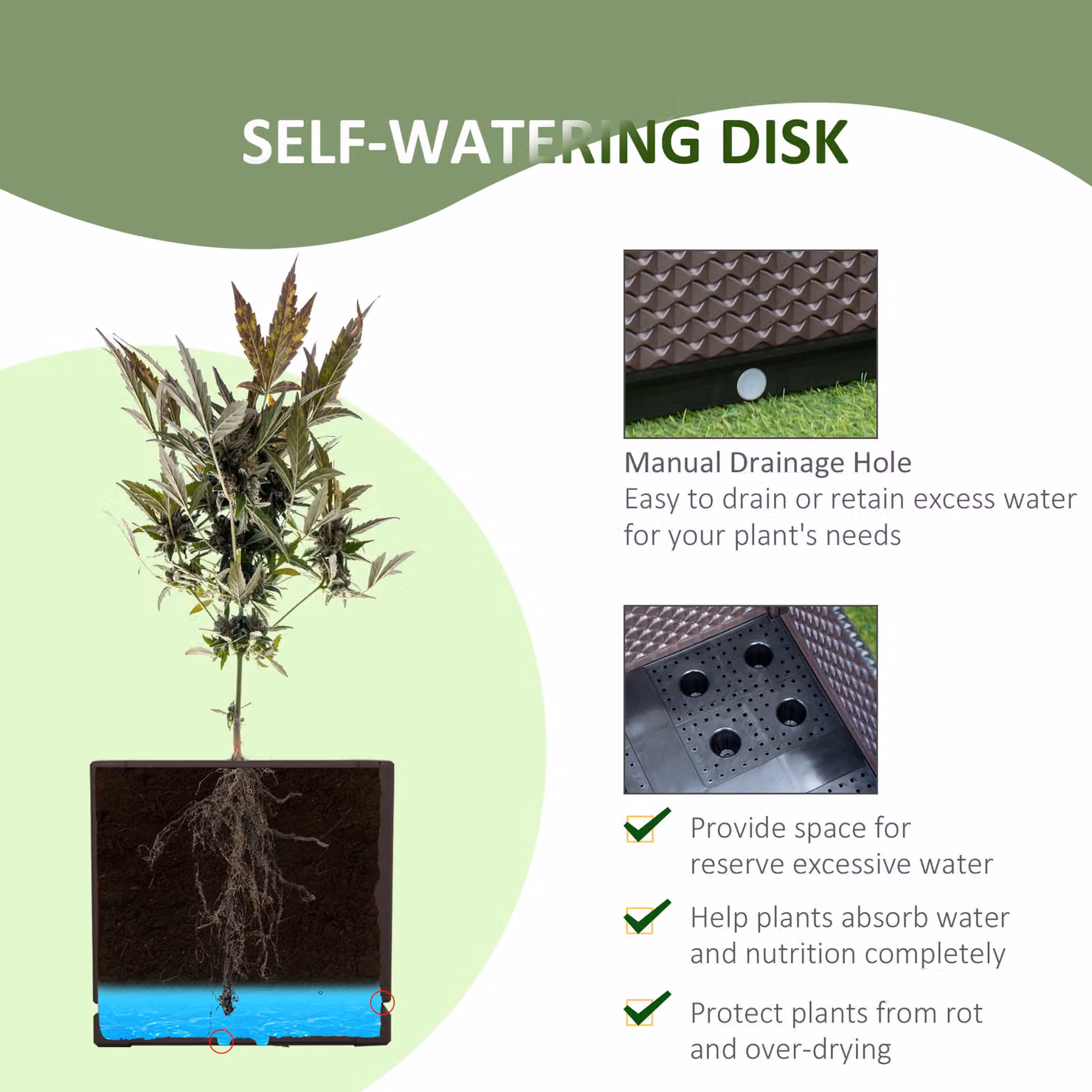 Outsunny Set of 2 Brown Plastic Self-Watering Raised Garden Bed Planter Boxes W/D/H: 50 x 50 x 46.5 cm – 4