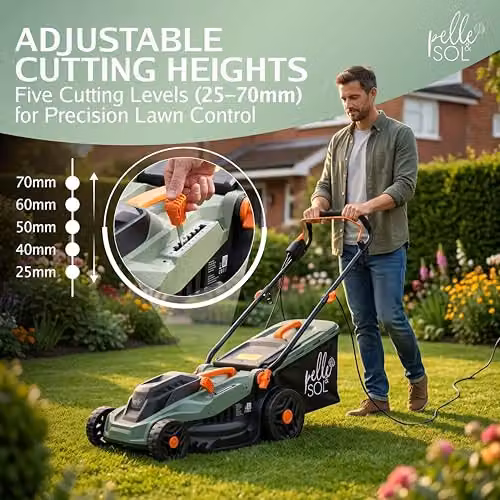 Pelle & Sol Electric Corded Lawn Mower with 43cm Cutting Width and 52L Grass Collector – 4