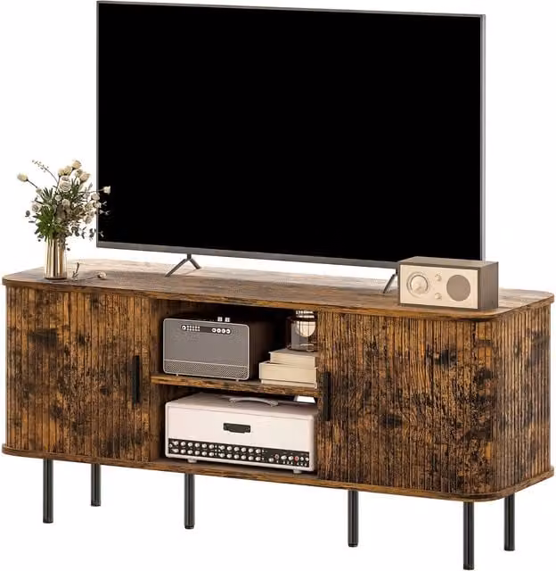 Furnold Industrial TV Stand Unit with Storage Cabinets in Rustic Brown and Black, W/D/H: 120 x 40 x 55 cm