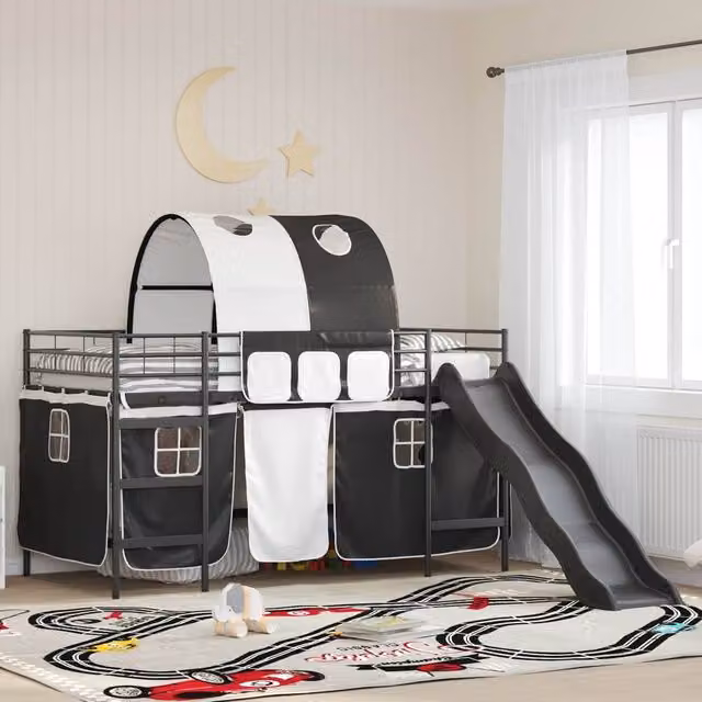 Berkfield Home Kids' Loft Bed Frame in Black Metal, W/D/H: 90 x 200 cm – 1