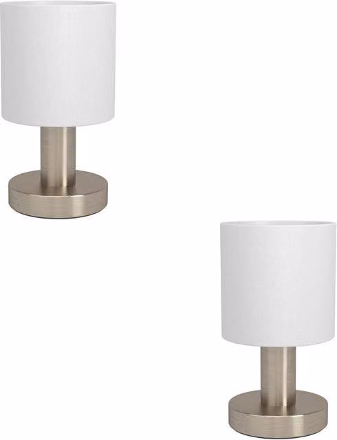 Loops 2 Pack Modern Silver Metal Table Lamps with White Fabric Cylinder Shades – 1