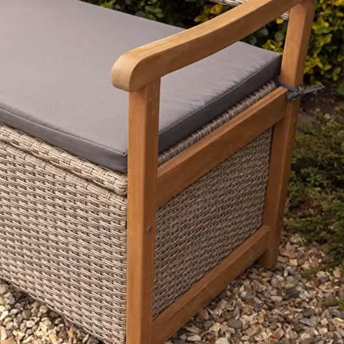Rowlinsons Alderley Rattan Storage Bench in Natural Brown, W: 120 cm, D: 60 cm, H: 90 cm – 2