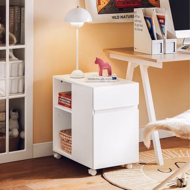Sobuy Modern White Office Filing Cabinet with Drawers and Open Shelf