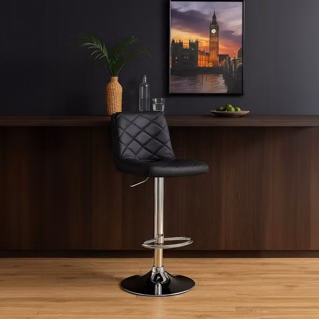 Orsina Geometric Modern Swivel Bar Chair in Black and Grey Faux Leather