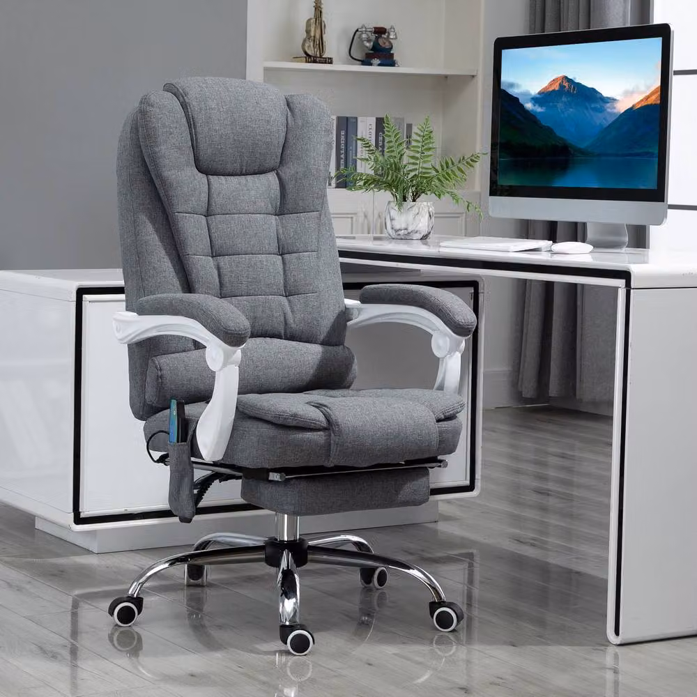 ERGOVEXA Grey Fabric Executive Office Chair with 6-Point Massage, Back Heat, Headrest and 360 Degree Swivel – 3
