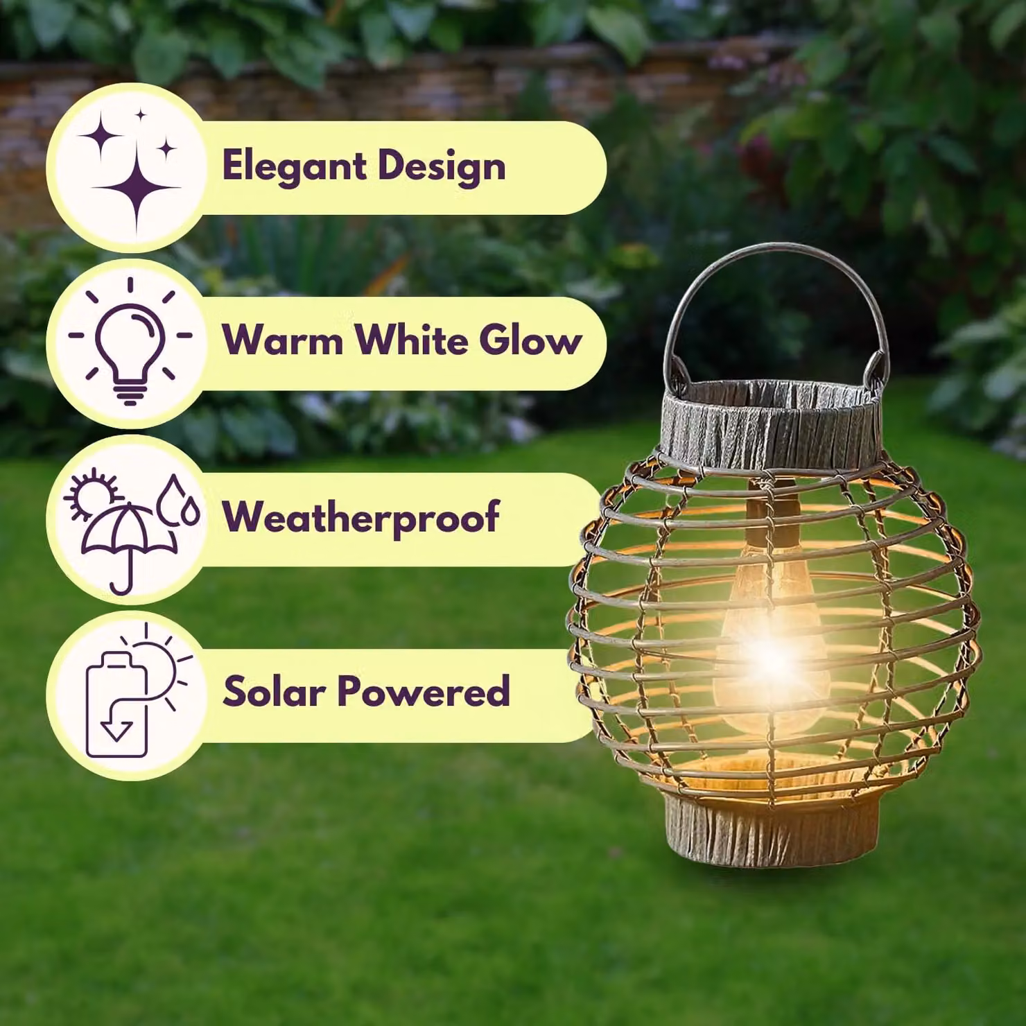 Marco Paul Grey Rattan Round Solar Powered Lantern, Diameter: 23.5 cm – 4
