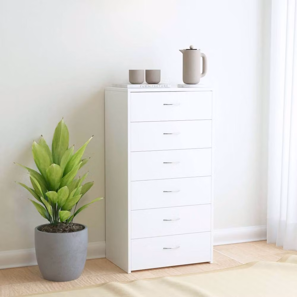 Berkfield Home White 6 Drawer Sideboard W/D/H: 50 x 34 x 96 cm