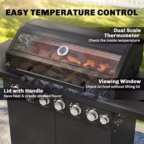 Outsunny 6+1 Burner Gas BBQ Grill with Warming Rack and Side Burner, Black – 6