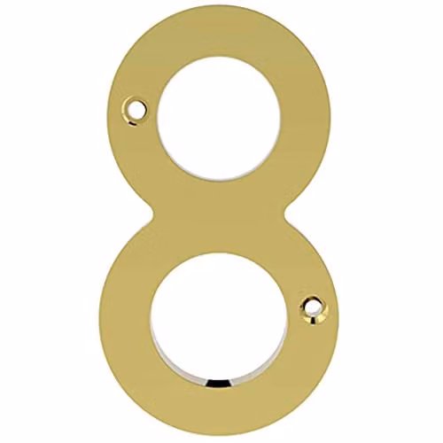 Loops Polished Brass House Numeral Plaque Number 8, Gold, Height: 75 mm, Depth: 4 mm