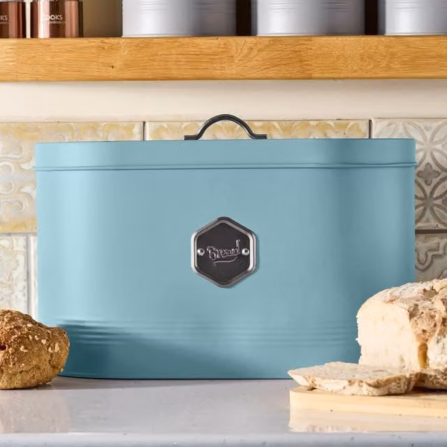 Cooks Professional Ventilated Metal Bread Bin with Loose Lid, Blue
