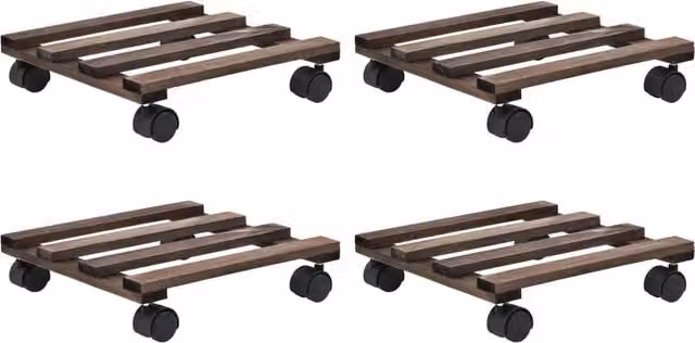 Berkfield Home 4-Piece Brown Cedar Wood Plant Rollers, W/D/H: 25 x 25 x 25 cm – 1