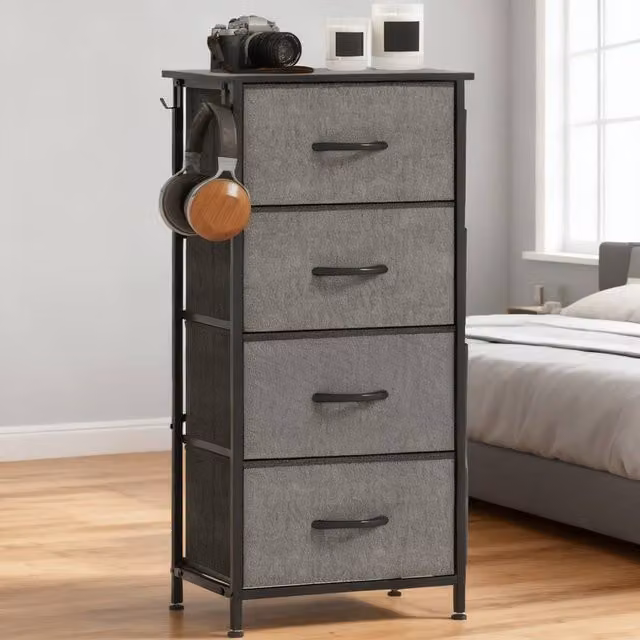 ERGOVEXA Chest of Four Fabric Drawers, Charcoal Grey – 1