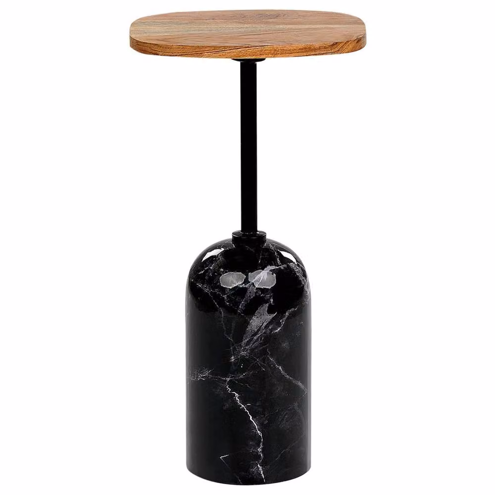 Wyld and Coco Conte Living Round Side Table with Acacia Wood Top and Black Metal Base, Diameter: 30 cm – 2