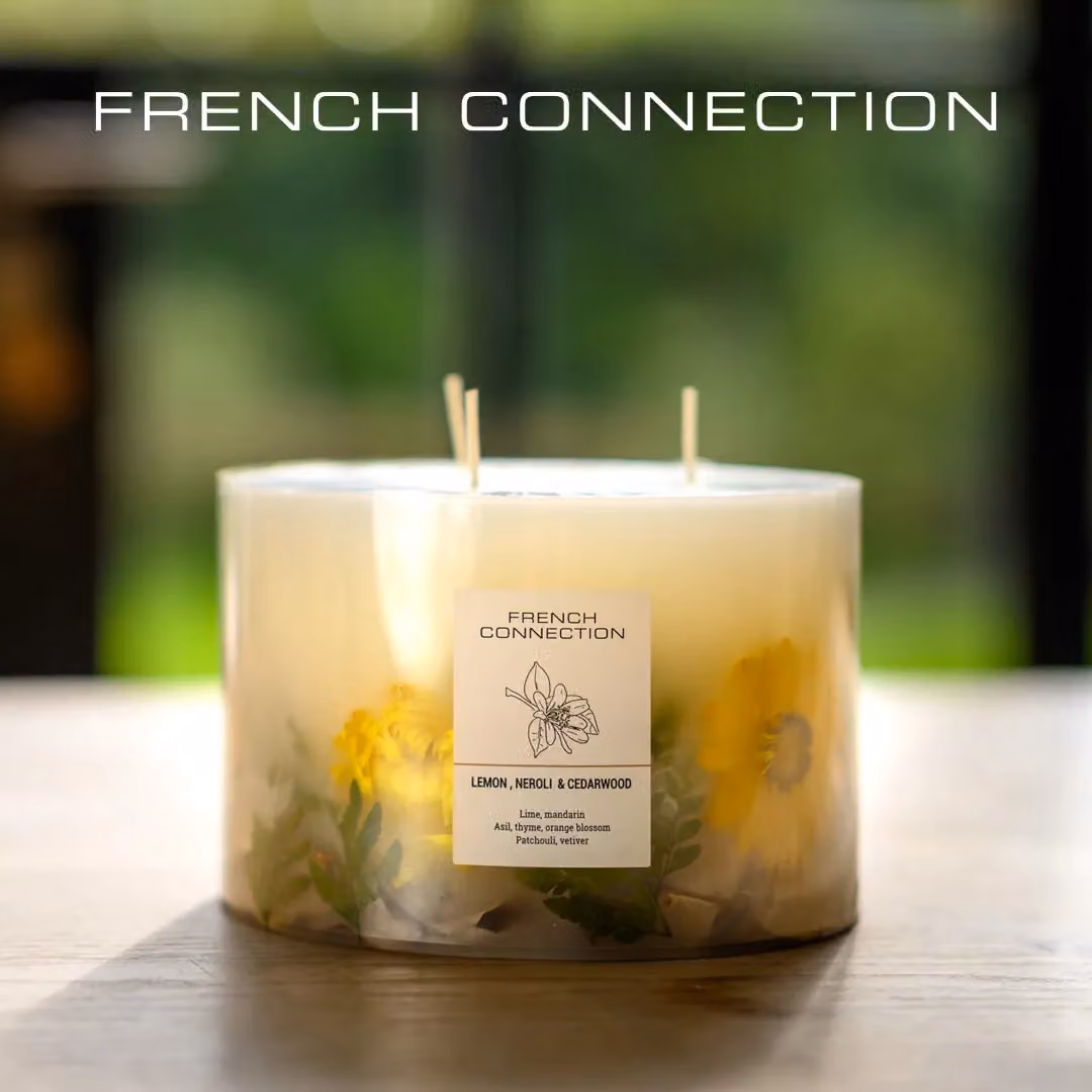 French Connection Botanical Infused Lemon Neroli & Cedarwood Pillar Candle in White – 3