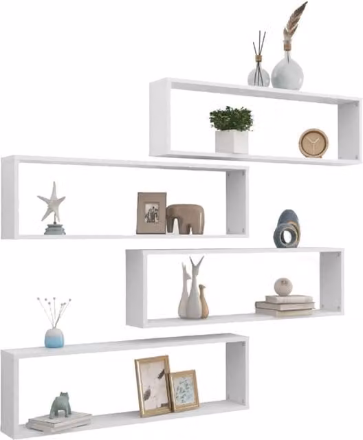 Berkfield Home Wall Mounted Cube Shelf Set of 4, White, W/D/H: 100 x 15 x 30 cm