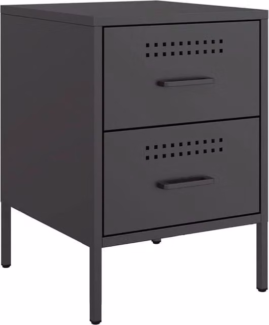 Berkfield Home Black Metal Bedside Cabinet W/D/H: 36 x 39 x 50.5 cm
