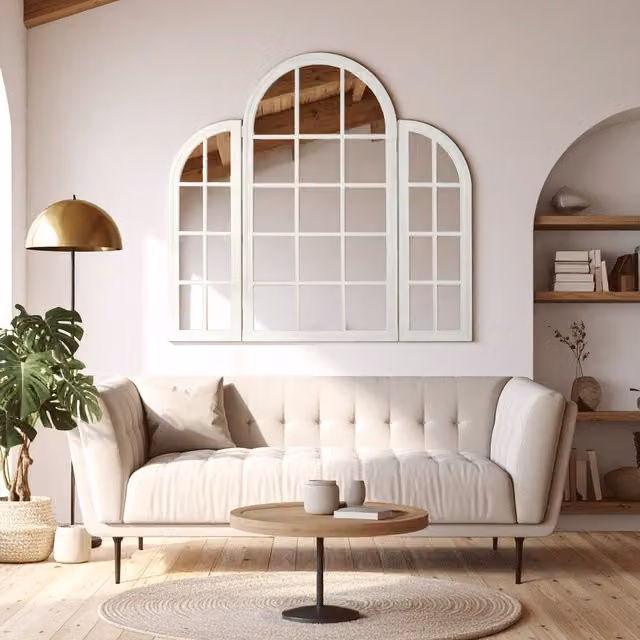 Orsina Fret Rustic Wood Wall Mirror in White – 1