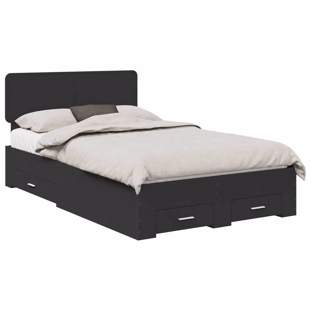 Berkfield Home Black Engineered Wood Bed Frame with Headboard W: 135 cm, L: 190 cm – 2
