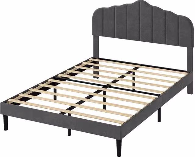 Levede Upholstered King Bed Frame in Grey, W/D/H: 180 x 200 cm – 1