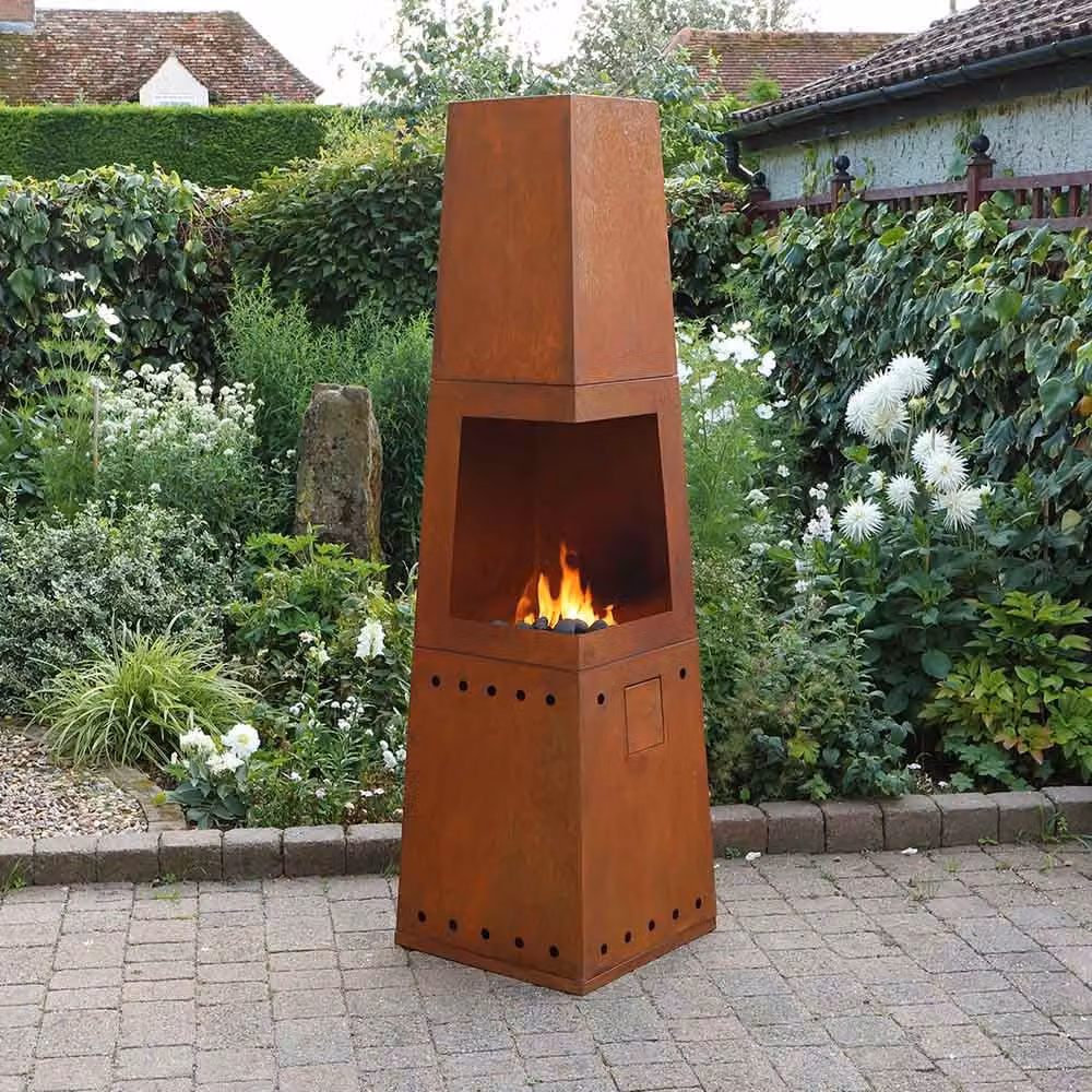 Casa Mia Tempo Brown Steel Gas Chiminea with Cooking Griddle