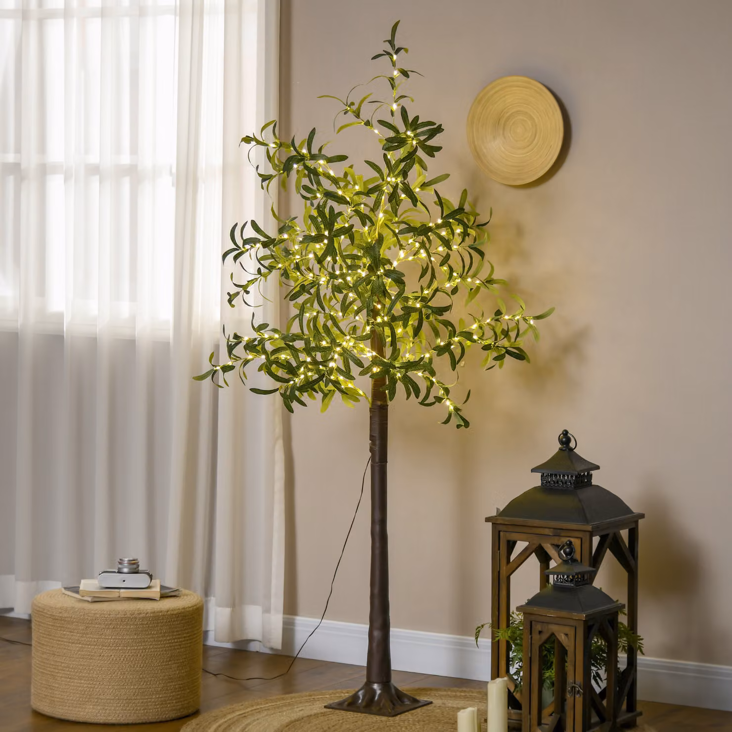 HOMCOM 6ft Artificial Green Olive Tree with 300 Warm White LED Lights – 2