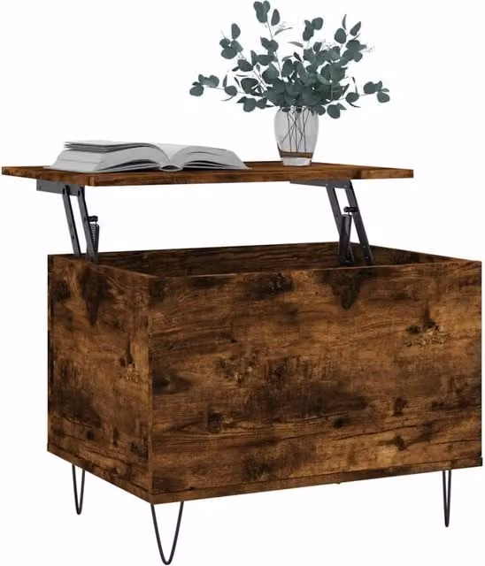Berkfield Home Modern Rectangular Coffee Table in Smoked Oak Brown with Lift Mechanism, W: 60 cm, D: 44.5 cm, H: 45 cm – 1