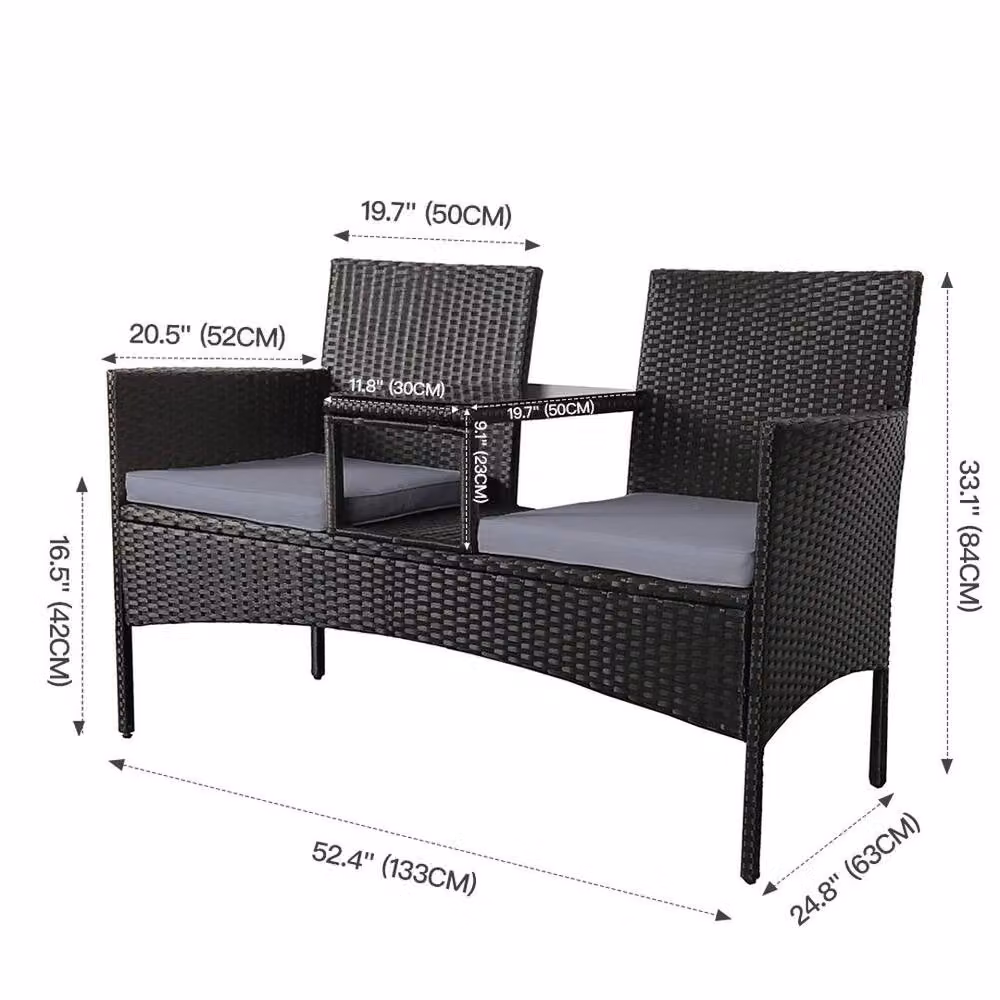 FORGEVIO Modern Garden Companion Love Seat Chair with Black Base and Grey Cushions – 2