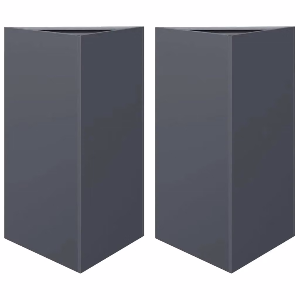Berkfield Home Garden Triangular Steel Planters, 2 Piece Set, Anthracite and Black, W: 50 cm, D: 43 cm, H: 75 cm – 2
