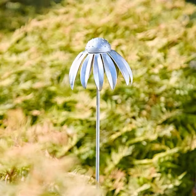 Paper High Silver Metal Echinacea Flower Garden Stake Decoration
