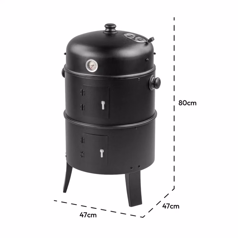 Nordara Vertical Charcoal BBQ Smoker and Outdoor Barbecue Grill in Black, W/D/H: 50 x 70 x 80 cm – 2
