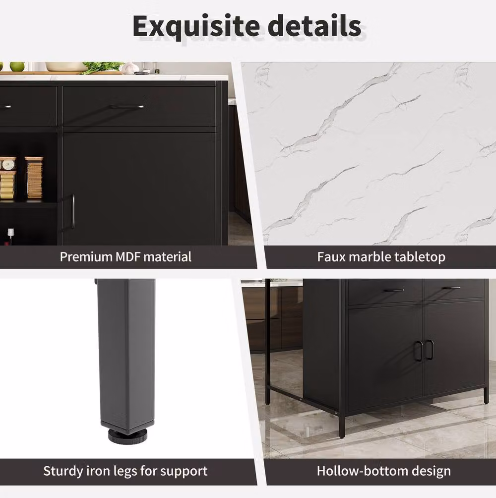 STILVORA Bar Table with 2 Drawers and Shelves in Black – 5