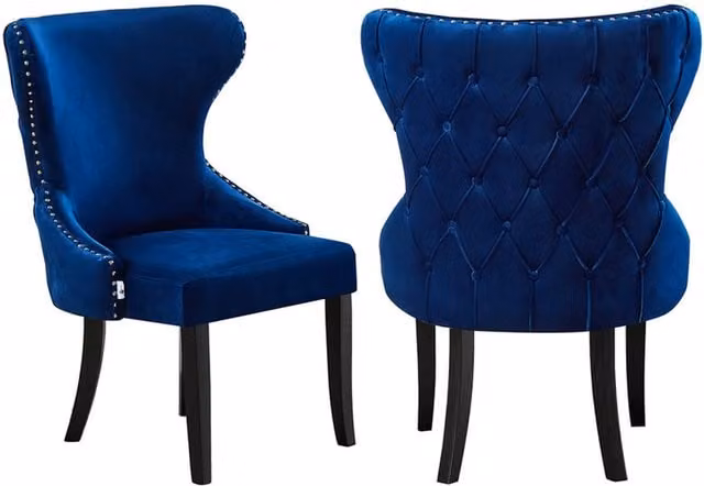 Life Interiors Set of 2 Mayfair LUX Velvet Upholstered Dining Chairs in Blue