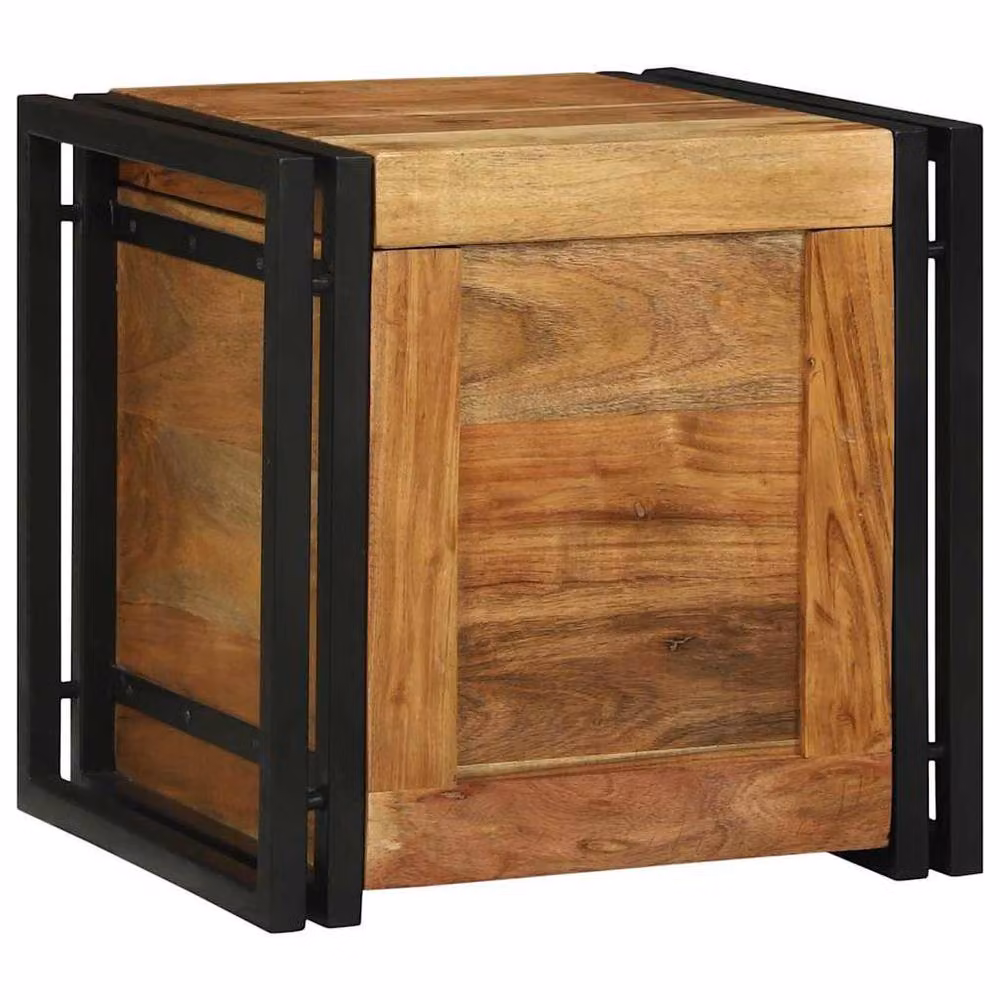 Berkfield Home Rustic Brown Acacia Wood and Metal Storage Chest W/D/H: 40 x 40 x 40 cm – 2