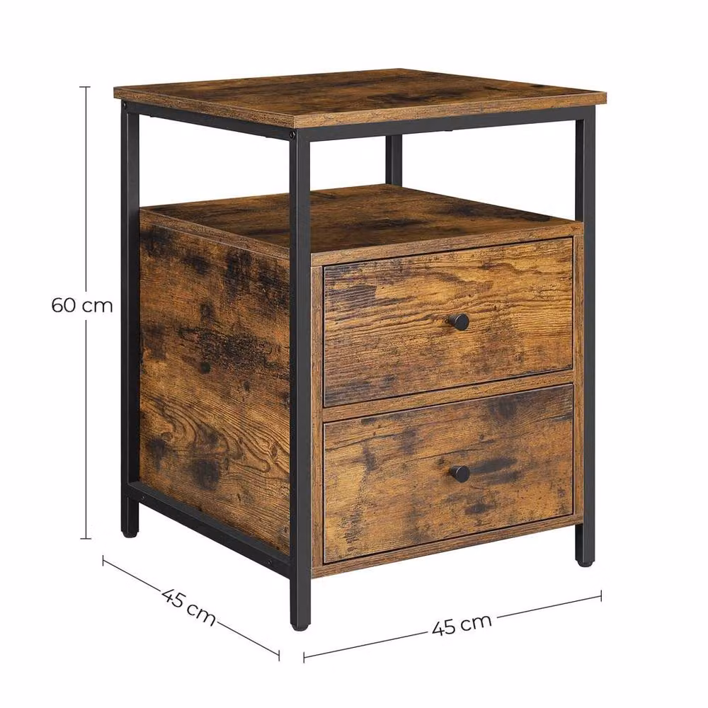 KORVIXA Industrial Nightstand Bedside Table in Brown and Black – 2
