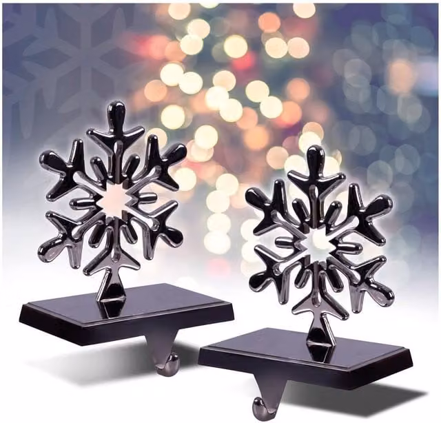 Netagon Set of 2 Silver Metal Snowflake Christmas Stocking Holders for Tabletop Display